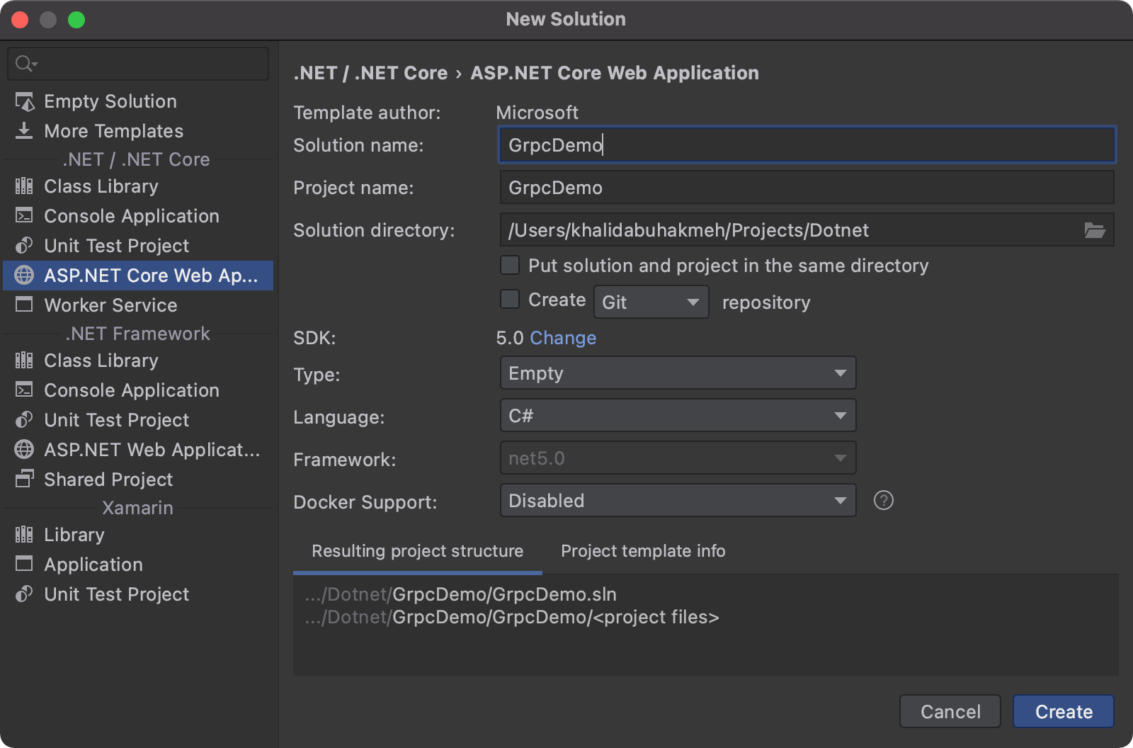 ASP.NET Core empty web application template in JetBrains Rider