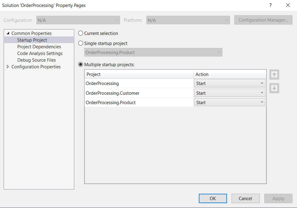 Multiple startup projects option in Visual Studio