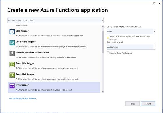 Create a new Azure Functions application in Visual Studio